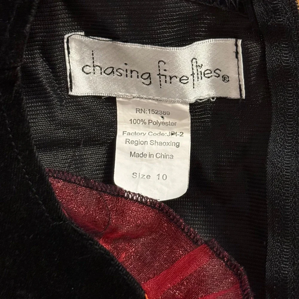 Chasing Fireflies Girls Halloween Costume Dress Black Velvet Orange Size 10